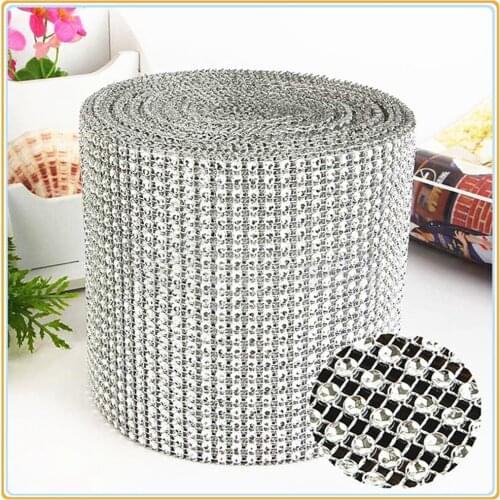 2 Yards/Roll Mesh Rhinestones Ribbon 8/24Rows Gold Crystal Lace For Wedding Clothes Sewing Accessories Carnival Tulle Decoration