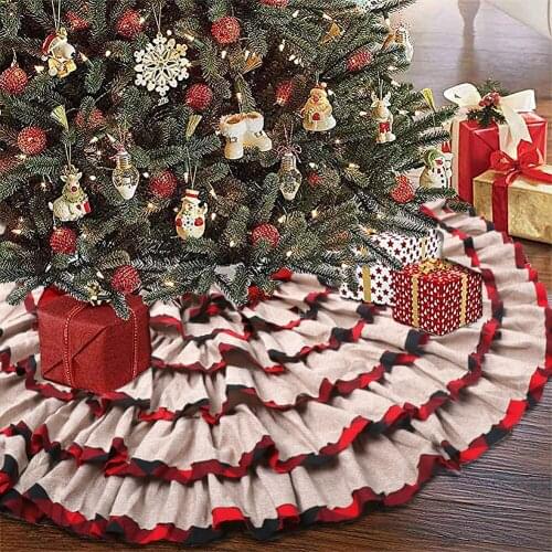 48inch Ruffle Edge Christmas Tree Skirt Round Carpet Under Christmas Tree Floor Mat Plaid Burlap Xmas Tree Skirt New Year Decor