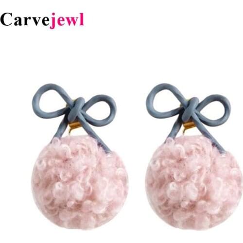 Carvejewl small Pompom hairball charms dangle earring Korea design cute grey pink sprayed color bowknot earring for girl jewelry
