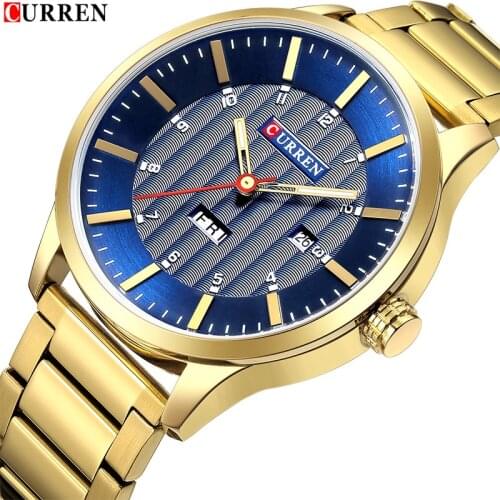 CURREN Men Quartz Watches Fashion Casual Full Steel Waterproof Wrist Watch Men Date Business Gold Watch Relogio Masculino Gift
