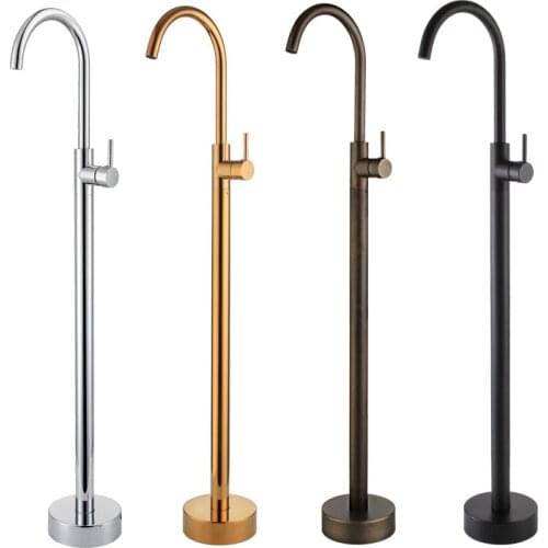 Black Polished Chrome Brass Floor Stand Bathtub Shower Faucet Swivel Spout Bathroom Crane Bath Mixer Tap