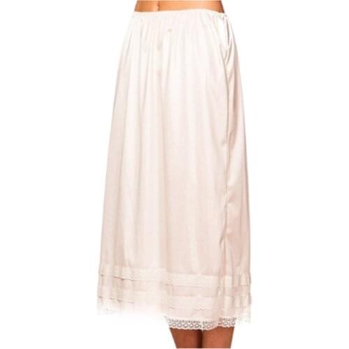 Office Lady Elegant Womens Elastic High Waist Bust Mid Skirts Smooth Underskirt L-3XXL Plus Size Lace Solid Clothes Night Wear