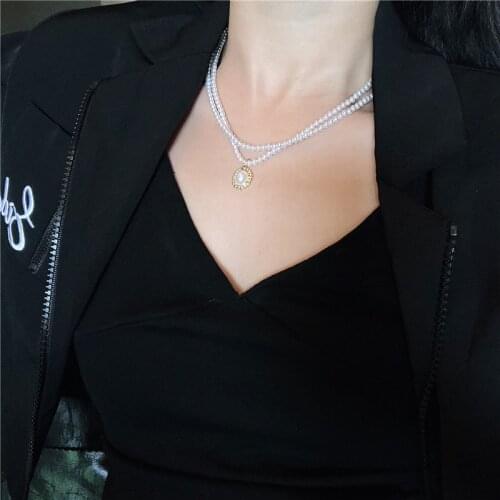 Double Layer Vintage Pearl Necklaces for women Retro Clavicle Pendant Necklaces Korean Statement Party Fashion Jewelry Wholesale
