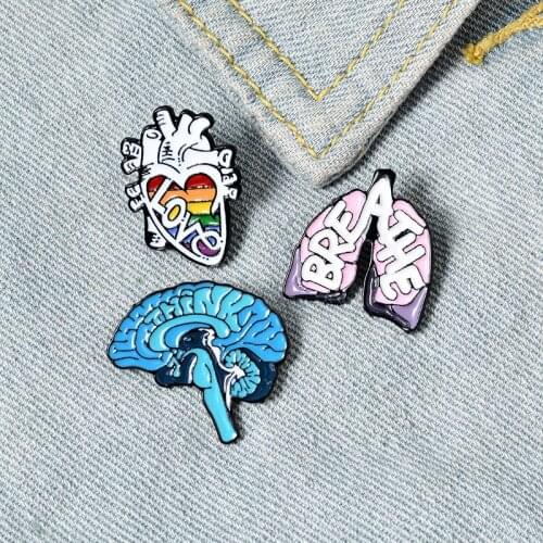Human organs Enamel Lapel Cartoon Pins Heart Lungs Brain Brooches Badges Medical Fashion Pins Gifts for Friends Pins Wholesale