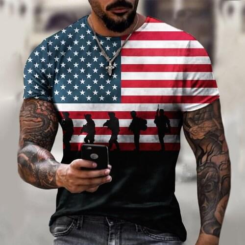 Fashion America Flag 3D Print Mens T Shirt Oversized Male T-Shirt Summer Short Sleeve Breathable Fitness Clothes Tops Tees 6XL
