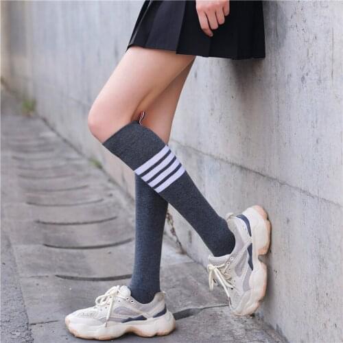 Cotton Net Red Sox Japan and South Korea College Wind and Knee Calf Socks Trend Around The Girl Striped Stockings