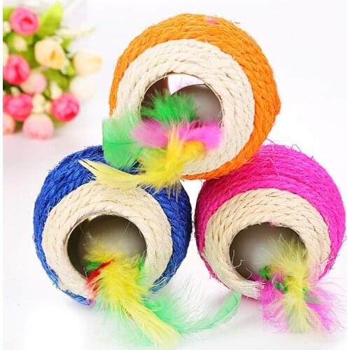 Cat Toys Natural Sisal Ball Cat Scratching Posts Toys Ball Mouse Style Interactive Feather Toys Pet Cats Products Random Color