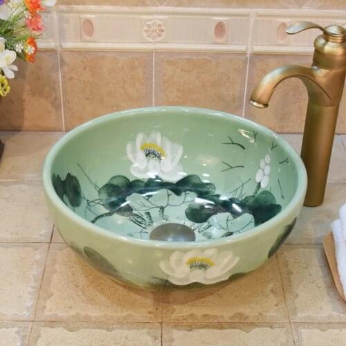 Many design Samll size 35cm Ceramic porcelain washbasin lotus pattern bathroom sinks
