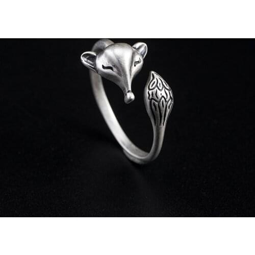 S925 Sterling silver retro ring female ins tide cold wind palace personality Chinese style little fox opening ring wholesale