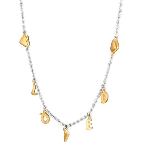 Golden Shine Loved Script Collier Necklaces for Women Choker 925 Sterling Silver Necklaces Jewelry Love Heart Statement Necklace