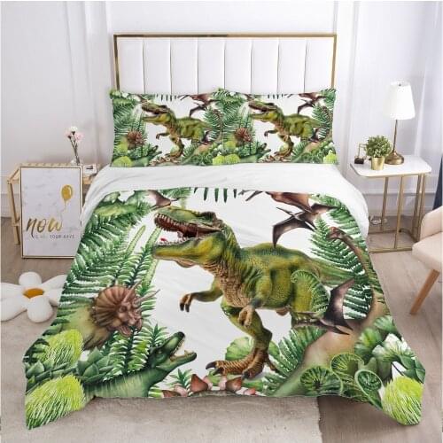 Cartoon dinosaur Childrens Bedding set for kids baby boy girls Duvet cover set pillow case Bed linens Quilt cover 140x200 white