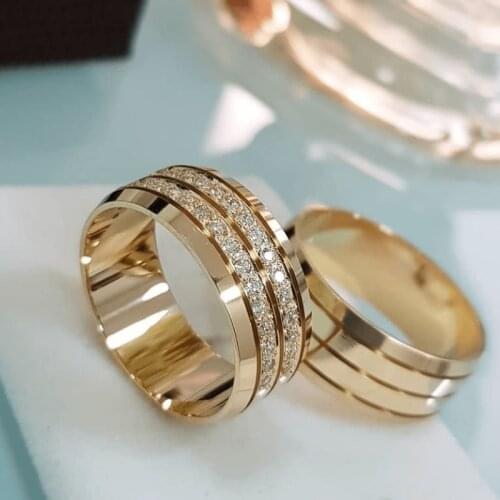 SILVERFONI 925 Sterling Real Silver Wedding Rings Set For Men And Women Jewelry Hand Made Anniversary Gift New Season Gold Plate