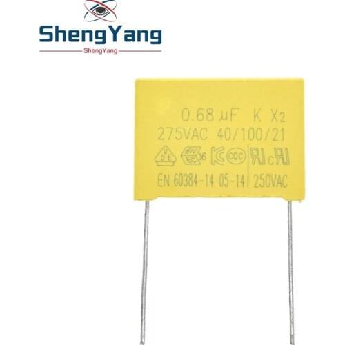 10pcs 0.68uF 10pcs capacitor X2 capacitor 275VAC 680NF Pitch 22mm X2 Polypropylene film capacitor 0.68uF