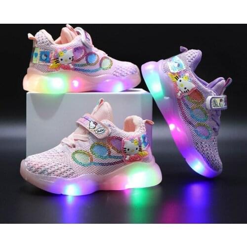LED Baby Girls Air Mesh Shoe Breathable Non-Slip Children & Toddler Shoes Soft Bottom Little Kids Sneakers Size 21-30