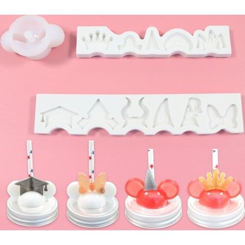 Hot diy Crown rat head bow mermaid tail silicone straw topper mold for 8mm straws three-piece set