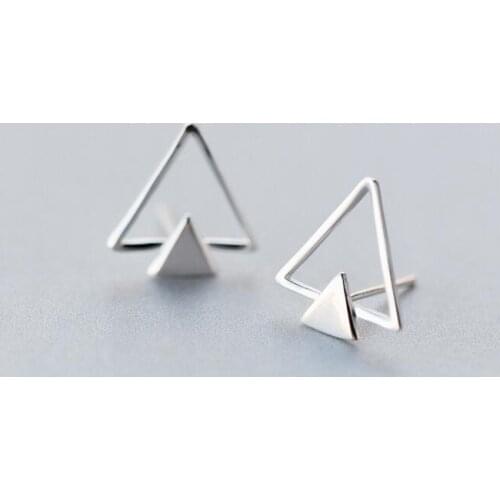 100% Real. 925 Sterling Silver jewelry Geometric Double Triangle stud Earrings 14mm*15mm Wholesale GTLE1405