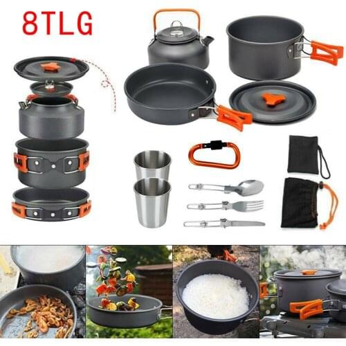 2-3 Person Travel Camping Cookware Set Hiking Picnic BBQ Tableware Equipment Outdoor Travel Folding Saucepan Teapot Cooker Kit