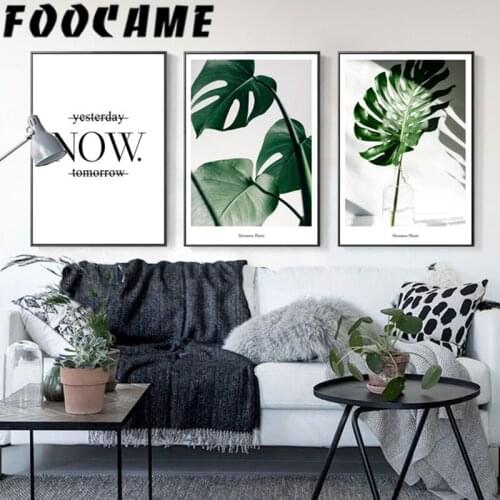 FOOCAME Leaves Monstera Plants Leaf Wall Art Canvas Painting Living Room Decoration Pictures Print Nordic Poster Modern Home