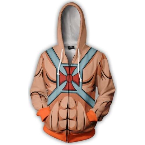 2019 novo mestre do universo zip up hoodie dos homens com capuz 3d impresso hoodies com zíper casual hoodie com capuz eua tamanh