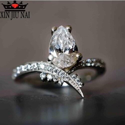 2019 New Fashionable Crown Pear-shaped Cutting Water Drop Charm Ring Embedded with High Quality Rhinestone CZ Leisure Jewelry