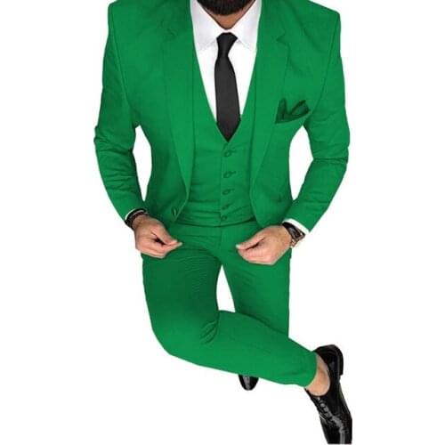 2021 Latest Classic Green Suits Men 3 Pieces Tailored Plus Size Best Man Groom Wedding Prom Dress Tuxedo Jacket Waistcoat Pants