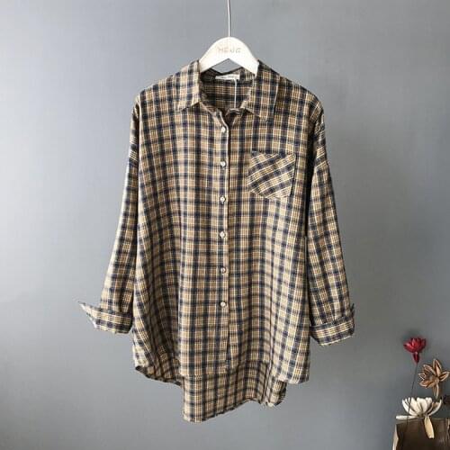 Autumn New Arrival 2020 Long Sleeve Casual Loose Button Down Shirt Plus Size Warm Thick Korean Blouse Flannel Plaid Shirt Women