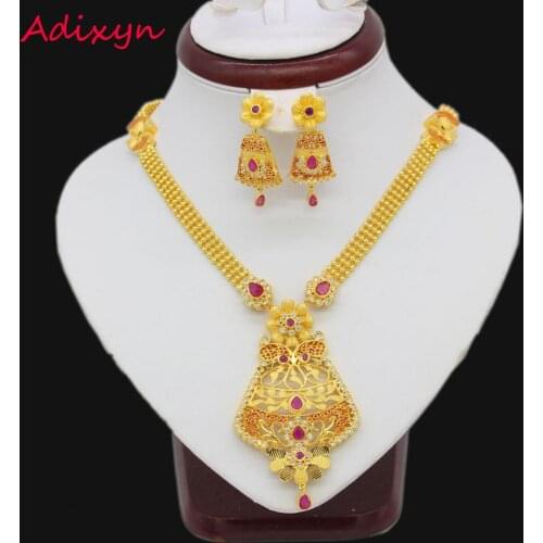 Adixyn Necklace/Earring/Pendant Jewelry Set For Women Gold Color Crystal Jewelry African/Ethiopian/Dubai Wedding/Party Gifts
