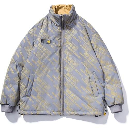 Hip Hop Parka Jackets Men Streetwear Letter Stripe Print Padded Jacket 2021 Winter Harajuku Cotton