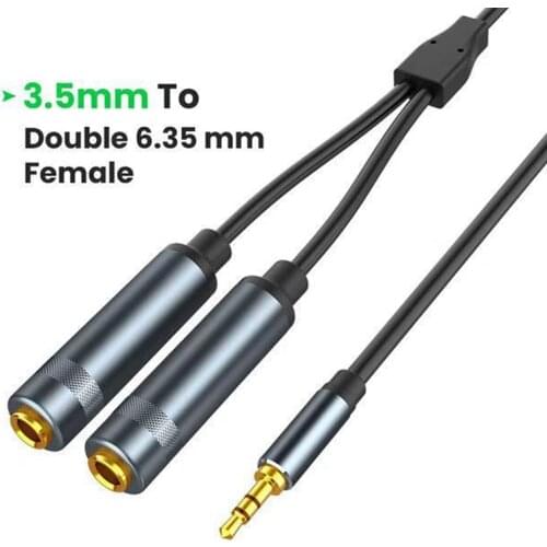 3.5Mm To Dual 6.35Mm Audio Cable Adapter 3.5Mm 6.35Mm Jack Splitter Audio Cable for Computer Mixer Amplifier Speaker
