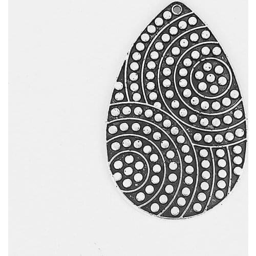 2PCS Tibetan Silver Color Water Drop Carved White Dot metal Charm necklace Pendant for Jewelry Making 56x36mm Finding