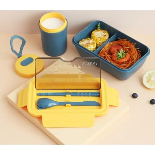 Student Portable Lunch Box Wheat Straw Lunch Box Microwave Oven Plastic Fresh-keeping Box Japanese-style Sealed Multi-cell