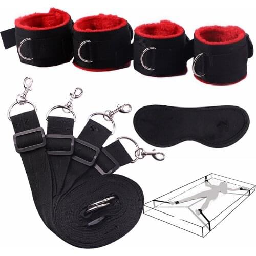 Under Bed Adjustable Nylon Restraint Handcuffs Belts Strap Kit with Ankle Cuffs for Adults Games Bdsm Bed Jam Bondage Sex Toys