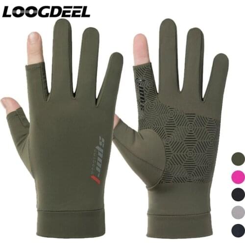 LOOGDEEL Fishing Stretch Ice Silk Gloves Cool Breathable Lightweight Soft Comfortable Non-slip Wear-resistant Fishing Gloves