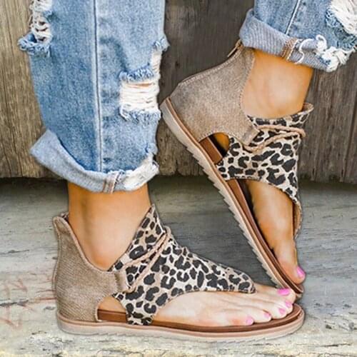 Women Flat Sandals Leopard Snake Print Summer Shoes Large Size Andals Beach Leather Sandals Retro Gladiator Flip Flops Slippers
