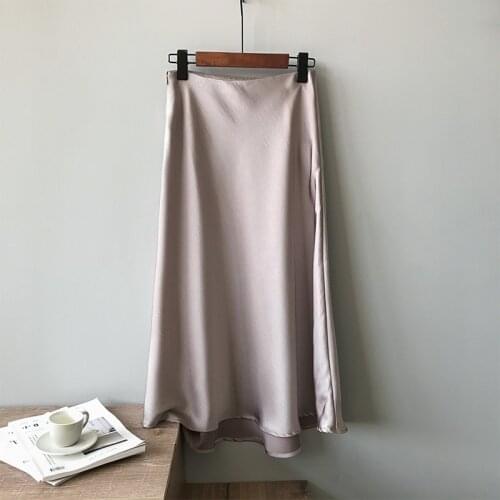 High Waist Zipper Hip Wrapped Fishtail Skirt 2021 Spring New Satin Retro Long Female High Quality Summer Business Skirts Solid