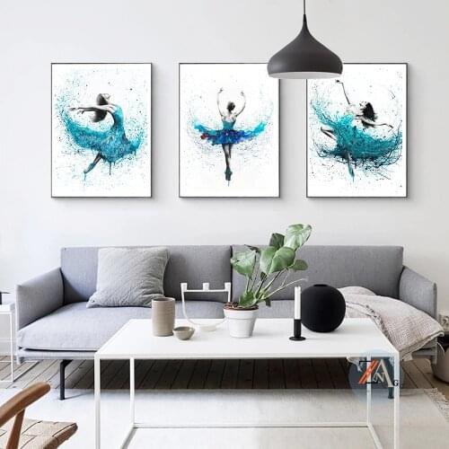 Modern abstract painting ballet dancer canvas turquoise art painting dance rain poster wall living room Nordic home decor photo