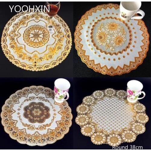Modern lace PVC Gold plastic table place mat pad cloth cup wedding dining tea coffee coaster placemat mug doily drink kitchen