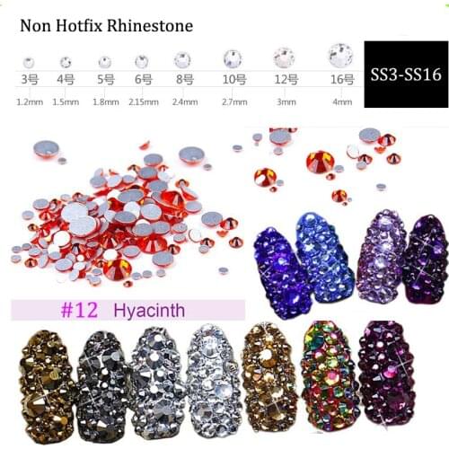 Hyacinth Colors Glass Rhinestones AAA rhinestone crystal Non Hotfix flatback Rhinestones for Nails 3D nail art decora (No.12)