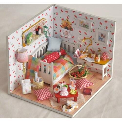 LED Light Wooden Miniature DollHouse Creative with Furniture Dustproof Cover Toy New Year Romantic Gift Adults Age 10