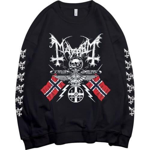 2 Designs Mayhem Norway Band Pollover Sweatshirt Rock Hoodie Heavy Black Metal Sudadera Rocker Streetwear Fleece Outerwear