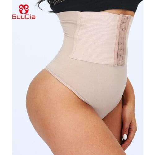 GUUDIA High Waist Tummy Control Sexy Thong Shapers Women Control Panties Firm Compress Girdle Waist Trainer Cinchers Butt Lifter