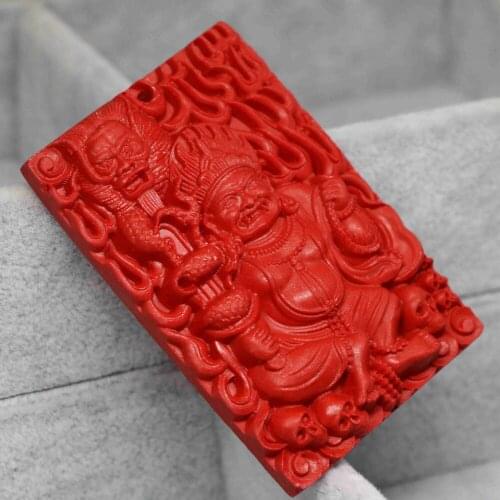 Unique synthetic red cinnabar carved smiling buddha rectangle high quality pendant charms unisex fit chain jewelry 40*59mm B1533