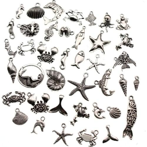 40pcs/lot Mix Vintage Silver Ocean Charms Pendant Dangle for Jewelry Findings fit Pendants for DIY Handmade Jewelry Making