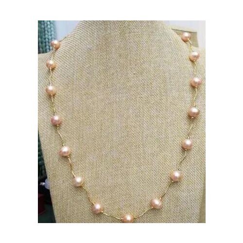 HOT SELL 18inch real natural Freshwater baroque pink 9-10mm pearl necklace
