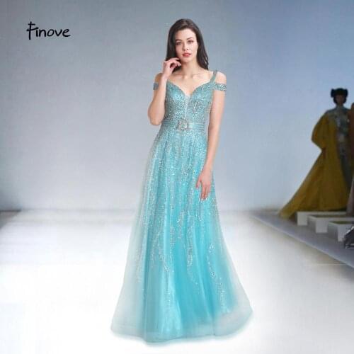 Finove 2020 New Evening Dress Elegan Boat Neck With Beading Feathers A Line Formal Long Dress Gowns Robe De Soiree Plus Size