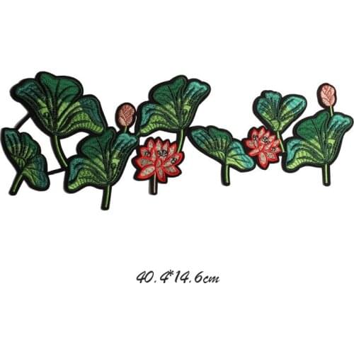 1Piece Big Beautiful Lotus Leaf Embroidered Iron on Applique Patches For Clothes DIY Applique Patch LSHB736