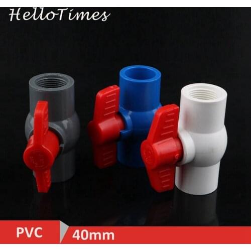 1pc PVC 1 1/4" x 1 1/4" Thread,40mm to 40mm Ball Valve Slip Shut Handle Valve PVC Pipe Fittings Plumbing Water Tube Connector