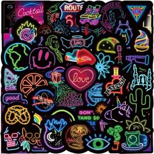 10/30/50 PCS Anime Neon Bar Graffiti Stickers Car Water Cup Notebook Luggage Computer Refrigerator Water Cup Sticker Wholesale