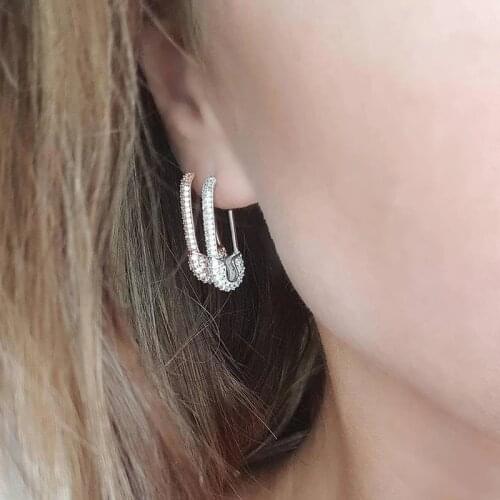 2019 new arrived top quality gold filled paperclip safety pin earring full micro pave cz sparking bling european unique jewelry