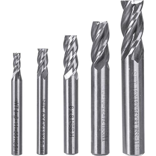 5Pcs 4 Flute Straight End Shank End Mill Set HSS CNC Milling Cutter For Wood Metal Aluminum Cutting Tools 4/6/8/10/12mm